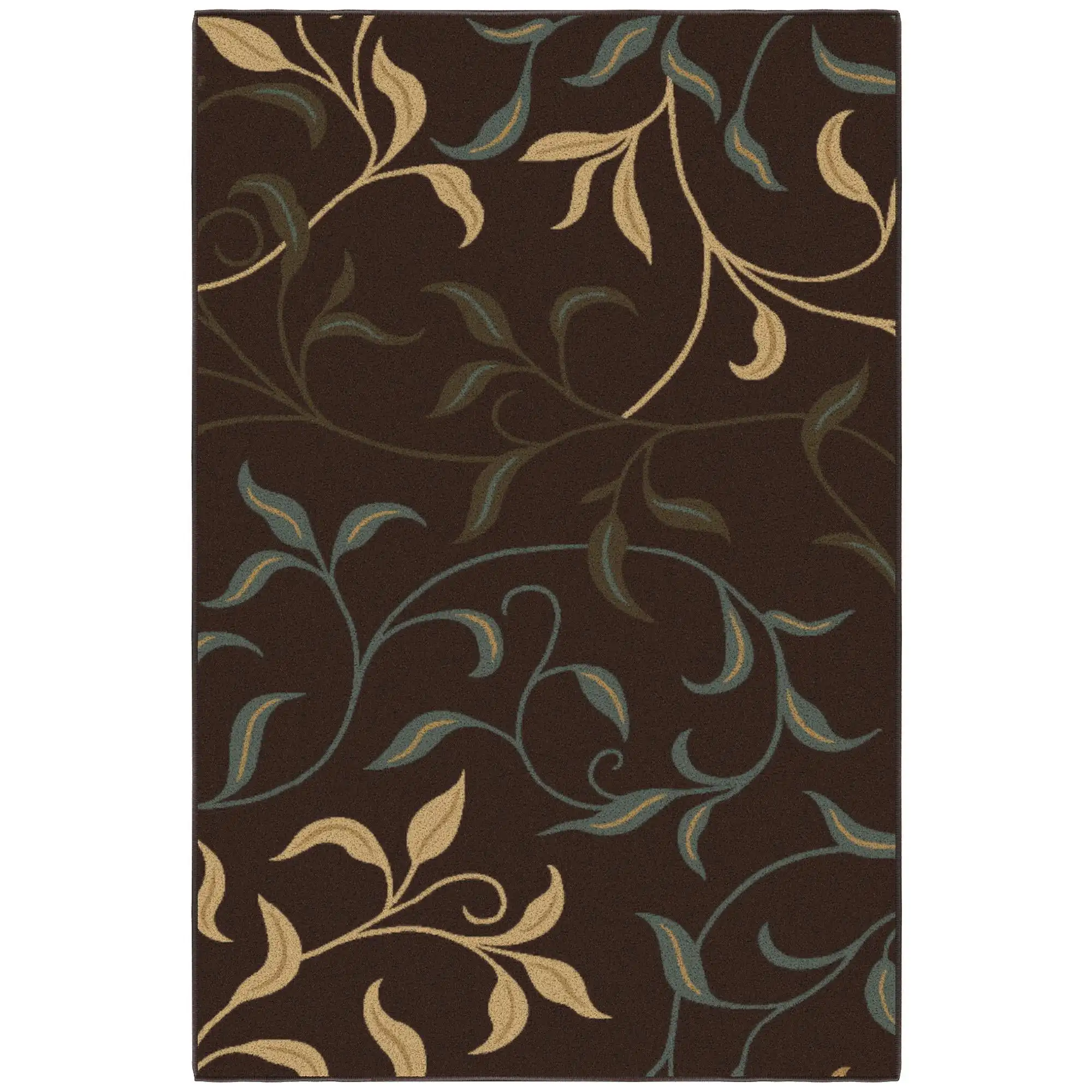 

Ottomanson Machine Washable Non-Slip Rubberback Leaves 3x5 Indoor Area Rug, 3'3" x 5', Brown