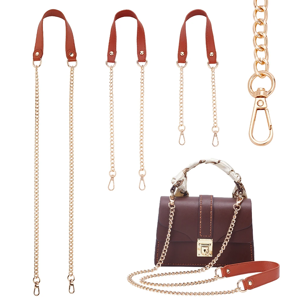 

3Pcs 3 Style PU Leather Curb Chain Bag Straps with Iron Chain Swivel Clasp with Zinc Alloy Curb Chain Swivel Clasps