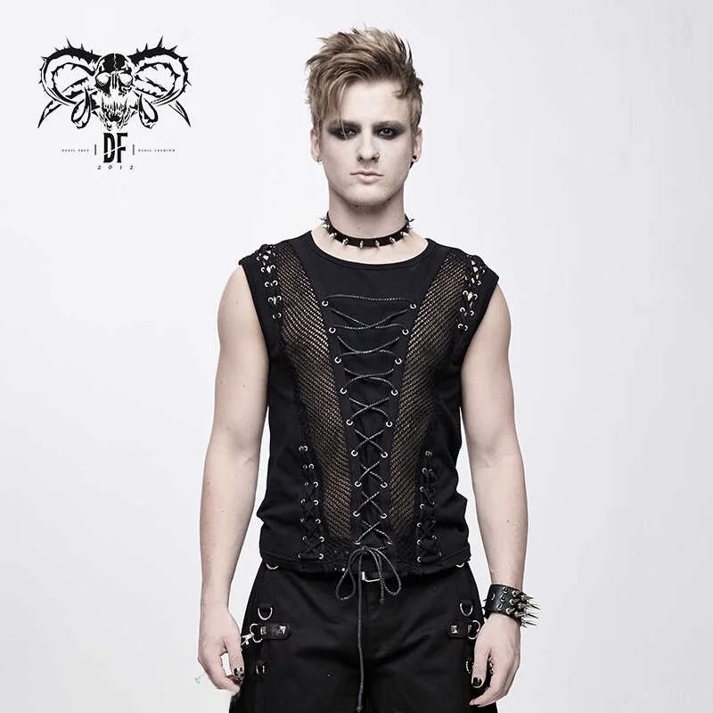 Devil Fashion Punk Rock Sexy See-through Slim Fit T-shirt Street Style Design Summer Casual Unisex round Neck Top