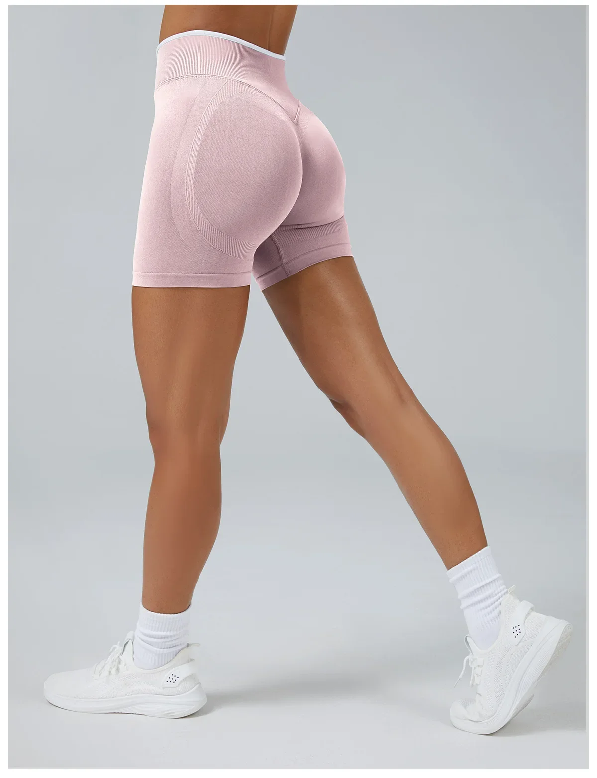 Farbblock-Sport-Yoga-Shorts Nahtlose Hochgeschnittene Sporttights Lauf- und Fitnesshosen Atmungsaktive Schnelltrocknende Sportbekleidung – Detail 6
