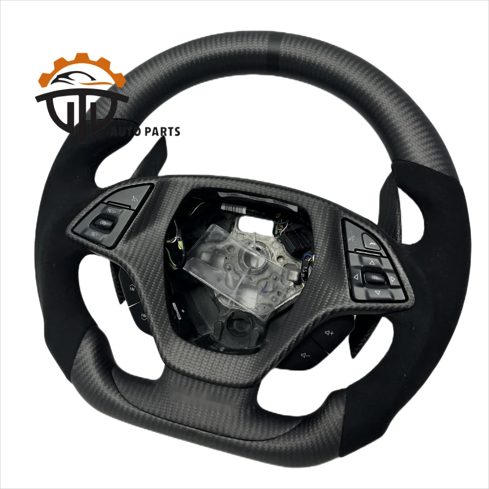 Auto Assesories Glassy Carbon Fiber Steering Wheel With Suede Leather For Chevrolet Corvette C7