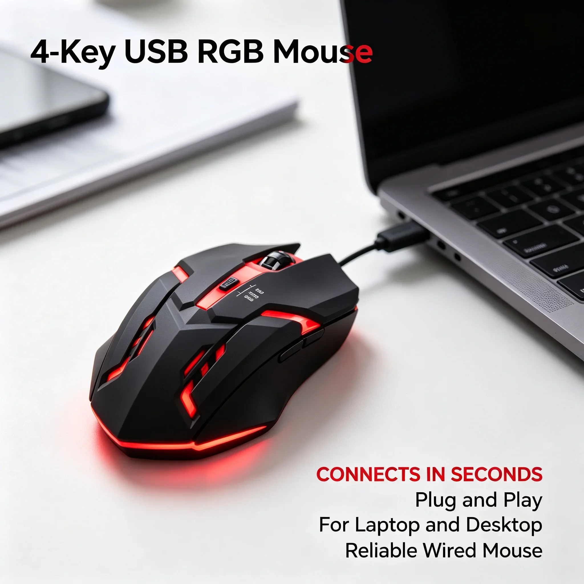 Latest High-Quality Ergonomic Gaming Mouse for Desktop and Laptop Computers,4-Button USB RGB Backlit Mouse