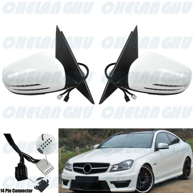 For W204 C180 C200 C300 2008 2009 2010 2011 2012 2013 1 Pair 14 pins White Painted Power Adjust Auto Fold mirror assembly