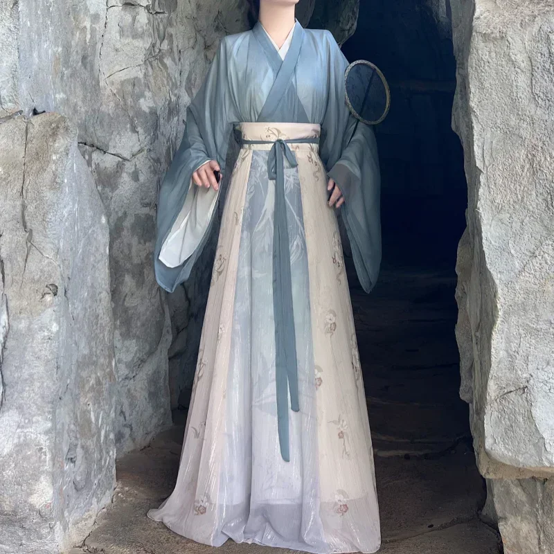 

WeiJin Dynasty Hanfu платье комплект женский китайский стиль элегантный длинный халат с цветочным принтом винтажный традиционный костюм для косплея