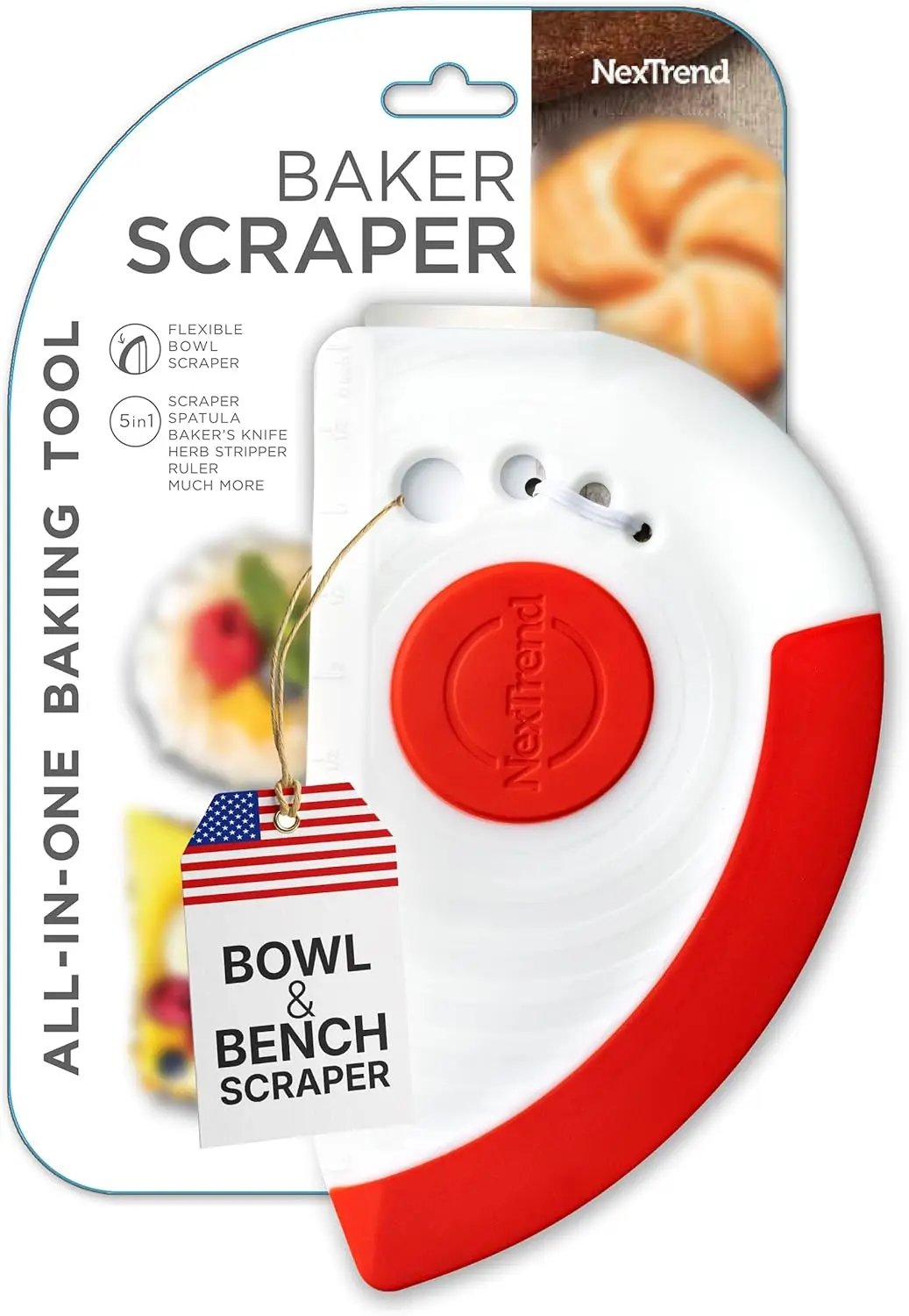 

BakerScraper Гибкий скребок для чаши 5-в-1, край из нержавеющей стали, не содержит BPA, можно мыть в посудомоечной машине — красный