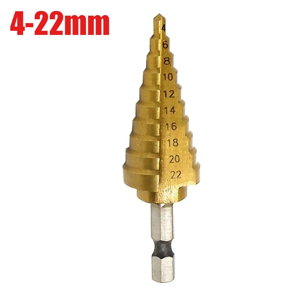 

Сверло ступенчатое титановое 4-22 мм с шестигранным хвостовиком и прямым пазом, для расширения отверстий, тип «Пагода»