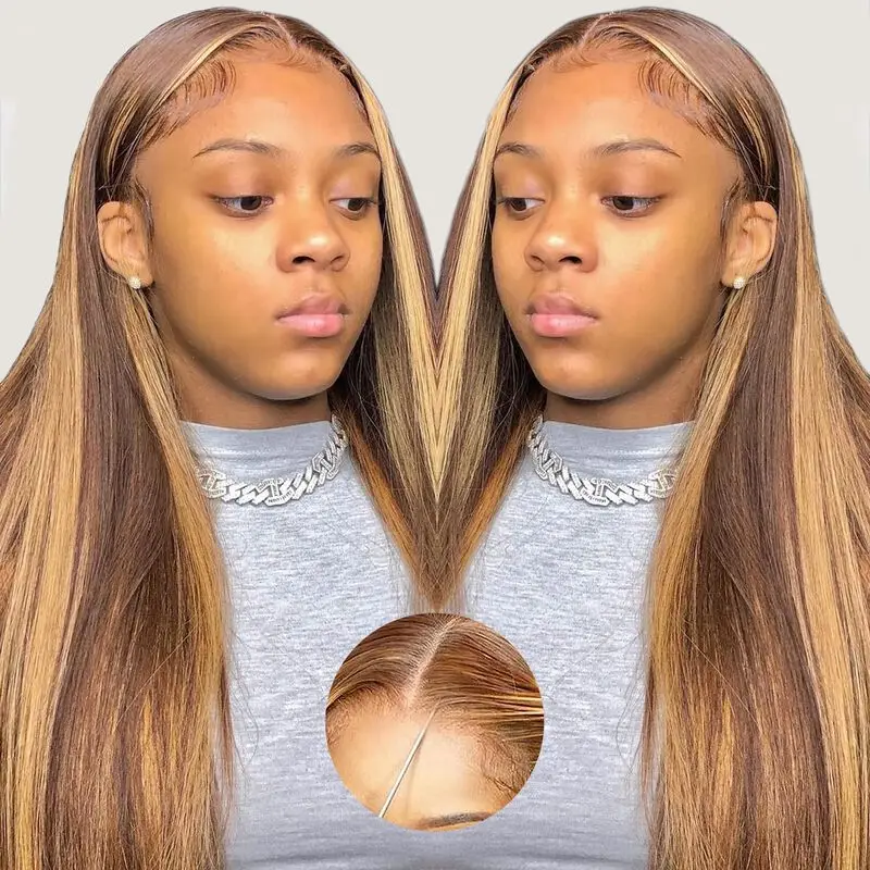 250% Density RealHighlight Lace Front Wigs Human Hair Balayage Glueless Wigs Human Hair 24 Inch 427 Colored 13x4 Lace Front Wig