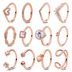 925 Sterling Zilveren Ringen Voor Vrouwen Originele Infinity Love Heart Verloving Trouwring Roségouden Kristallen Luxe Sieraden Cadeau