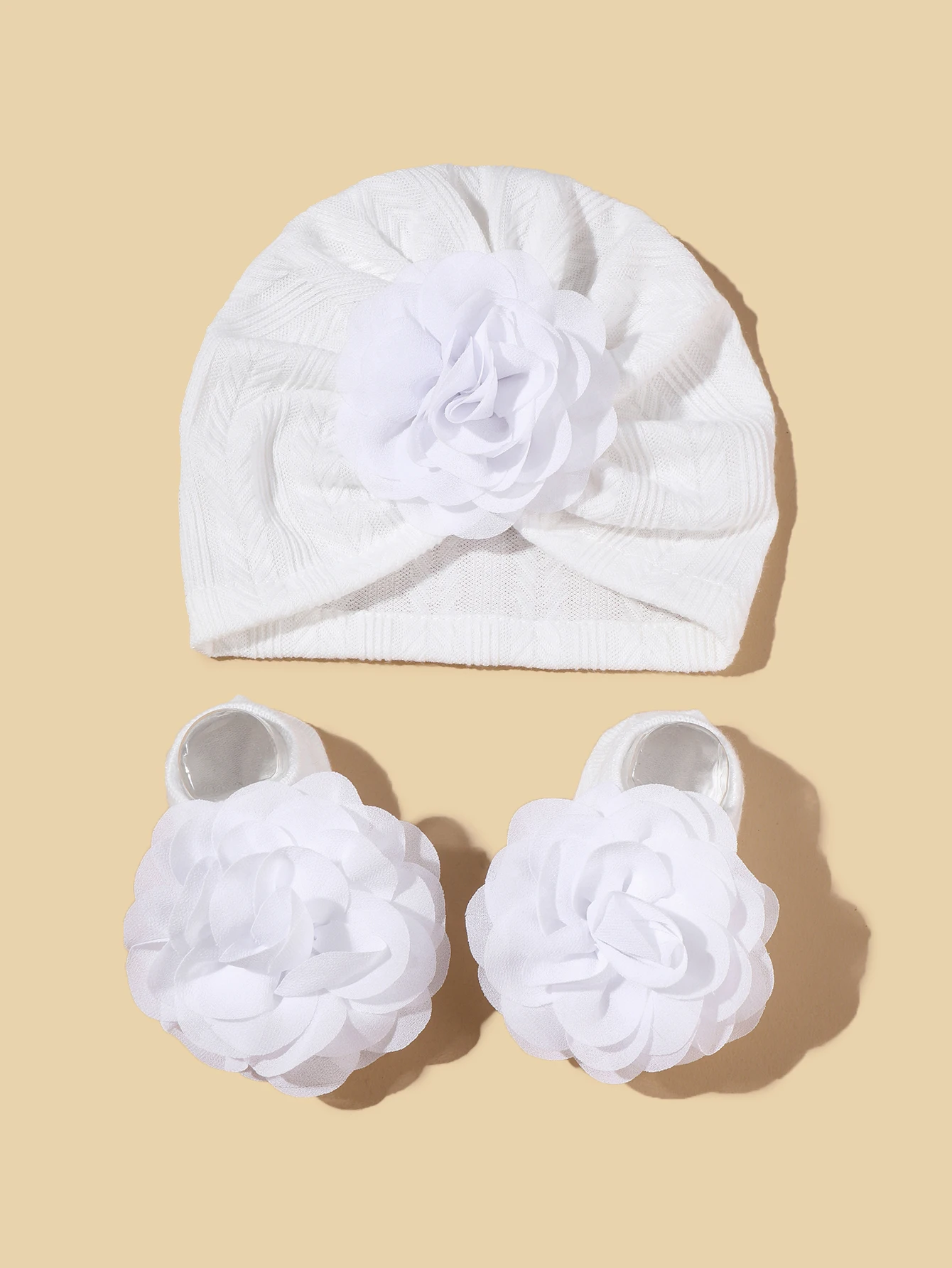 2pcs Newborn Baby Hat Set Spring Baby Girl Boy Turban Hat With Socks Flower Infant Beanies Cap Girl Headwraps Accessories