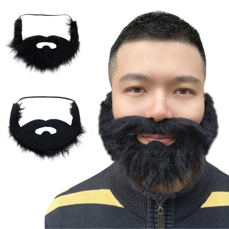 Funny Fake Black Beard with Mustache Halloween Cosplay Costumes Accessories Fiber Hair for Men Women Dress up