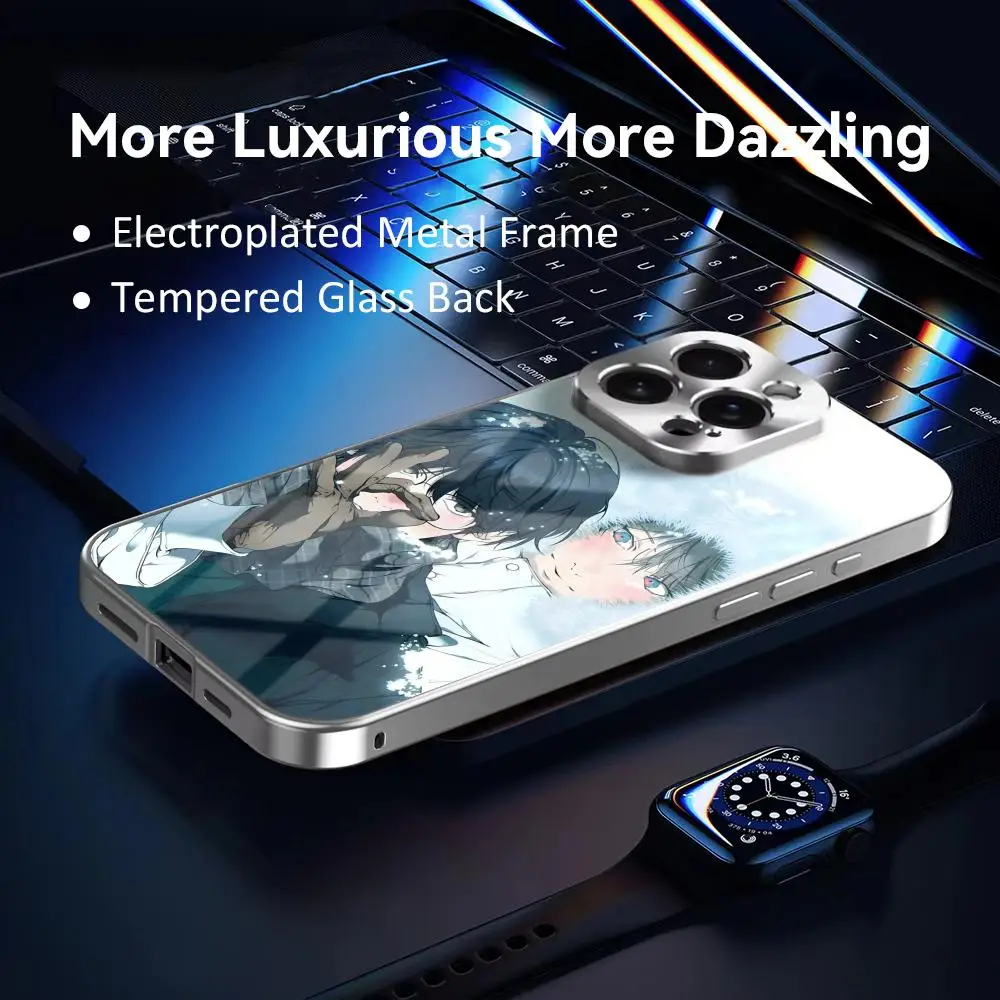 Anime Novel L-lost In The Cloud Phone Case For IPhone 17 16 15 14 13 12 Pro Max Plus Electroplated Metal Bumper Shockproof Case