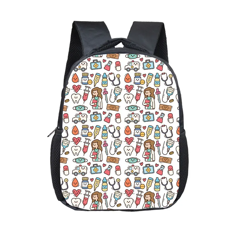 Saco de seringa de estetoscópio médico bonito para crianças, mochila de impressão uniforme escolar para crianças, criança pequena, fofo, médico, enfermeira, seringa