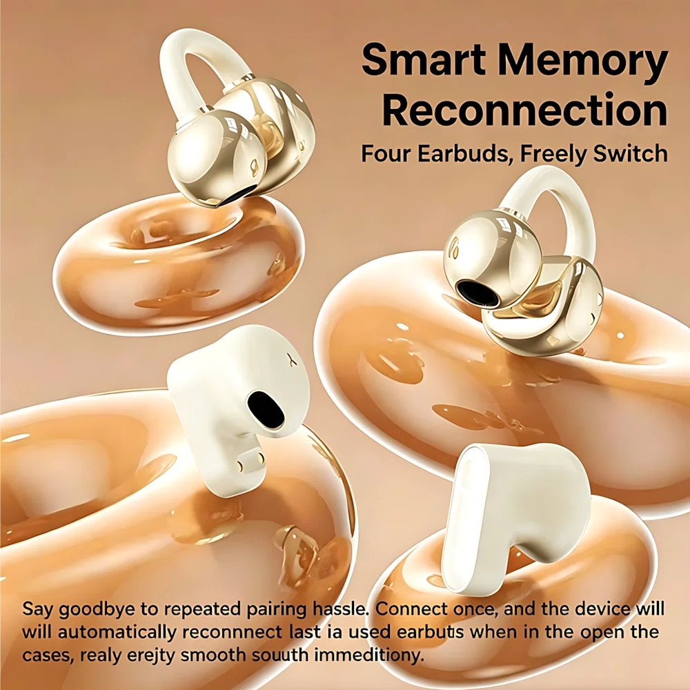 In-ear&Ear Clip Open Two-in-One Bluetooth True Wireless Headset Long Life Sports Battery Display Fashion Electroplated Earphones
