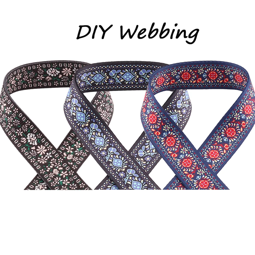 38mm 5/10/20/50yards Polyester Webbing Heat Transfer Printing Flower Pattern Guitar Strap Ukulele Belt Sewing DIY Accessories