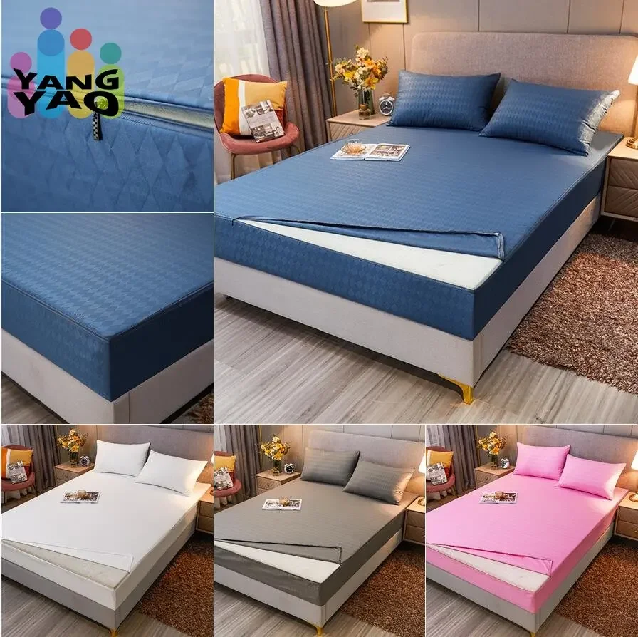 Zipper Detachable Mattress Protector, Solid Color Brushed Six-sided Full-enclosed Dust Cover, Tatami Bed Cover 160x200/140x200CM