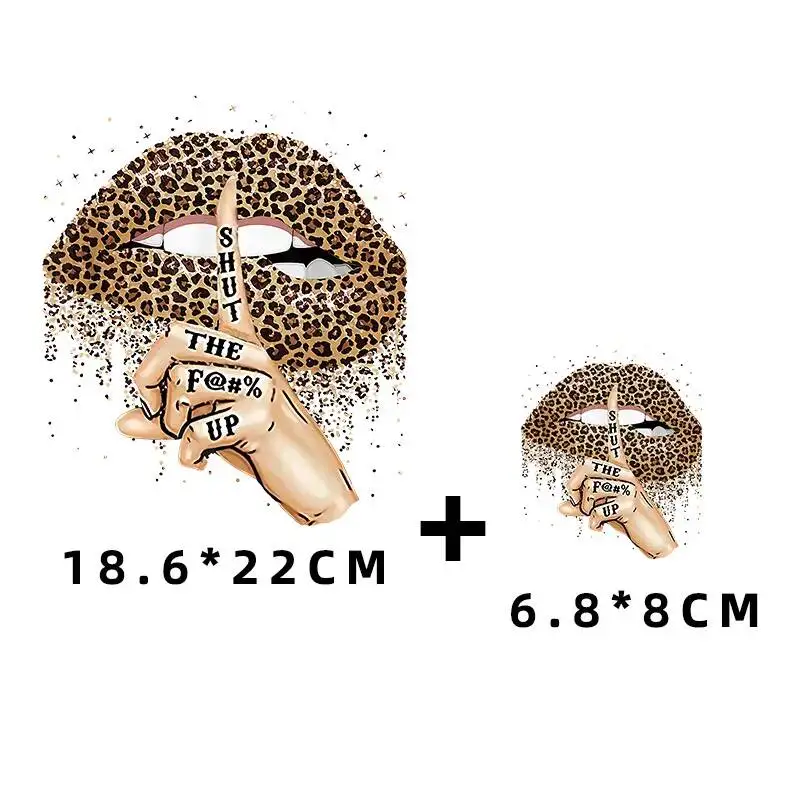 Fashion Leopard Lips Print Heat Transfer Thermal Patches For Clothes Stickers For T-Shirts Iron On Girls Lips Patches Appliques