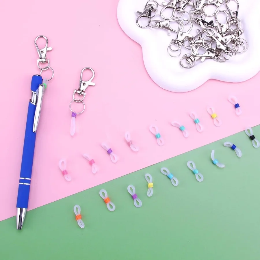 20 حزمة حامل قلم للحبل قابل للسحب شارة بكرة الملحقات مقاطع سيليكون ملونة مع المشابك جراد البحر مقاطع القلم الصغيرة fo