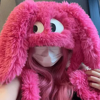 긴 귀와 큰 눈을 가진 편안한 봉제 개 모자 - 크리스마스에 적합한 귀여운 만화 여성용 겨울 모자