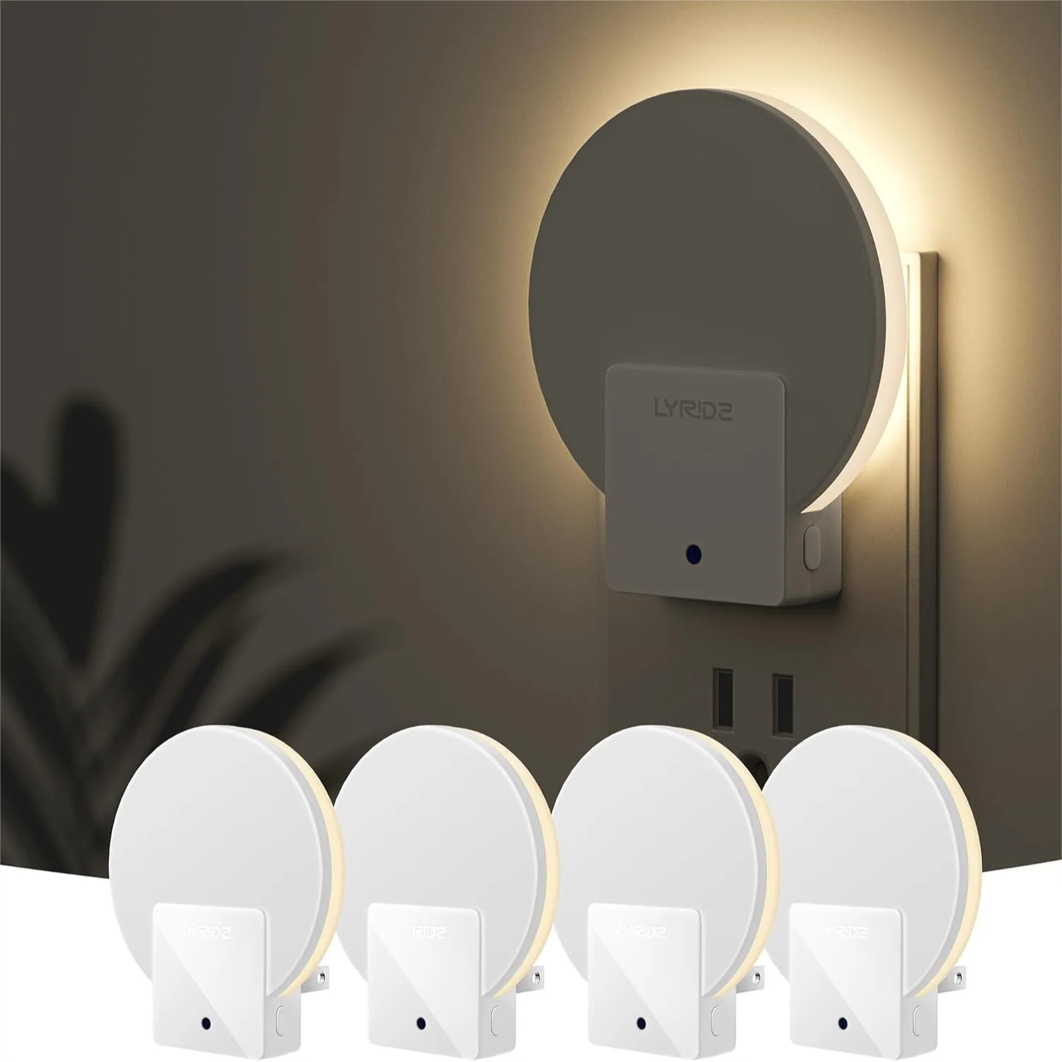 

Plug in LED Backlit Night Light with Auto Dusk to Dawn Sensor, Dimmable Warm White Nightlight for Bedroom Bathroom Kids Room, 4