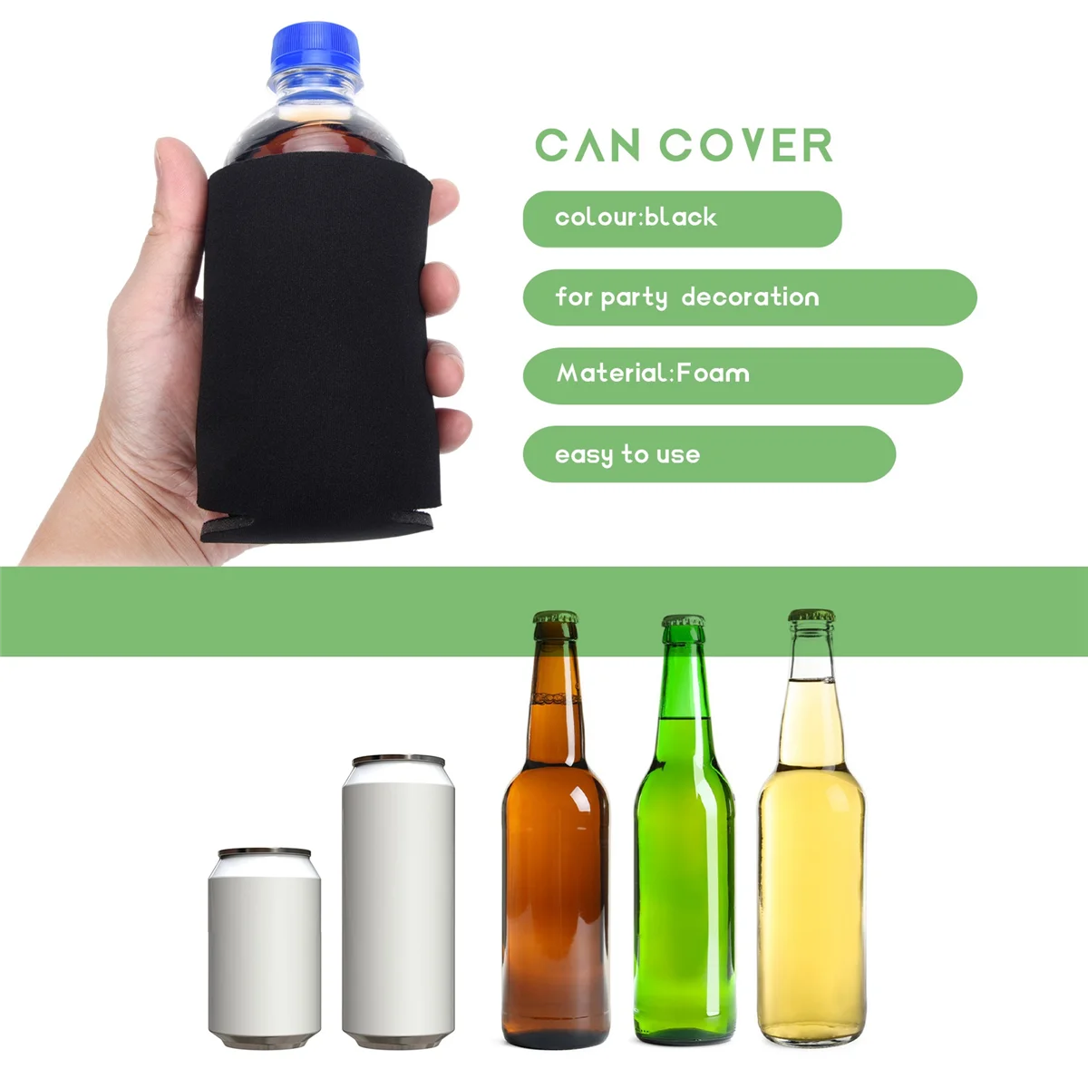 Lo-ok Bulk Can Coolers (25-Pack) Blank Foam Sleeves Plain Soft Insulated Blanks for Soda, Beer, Water Bottles (Black)