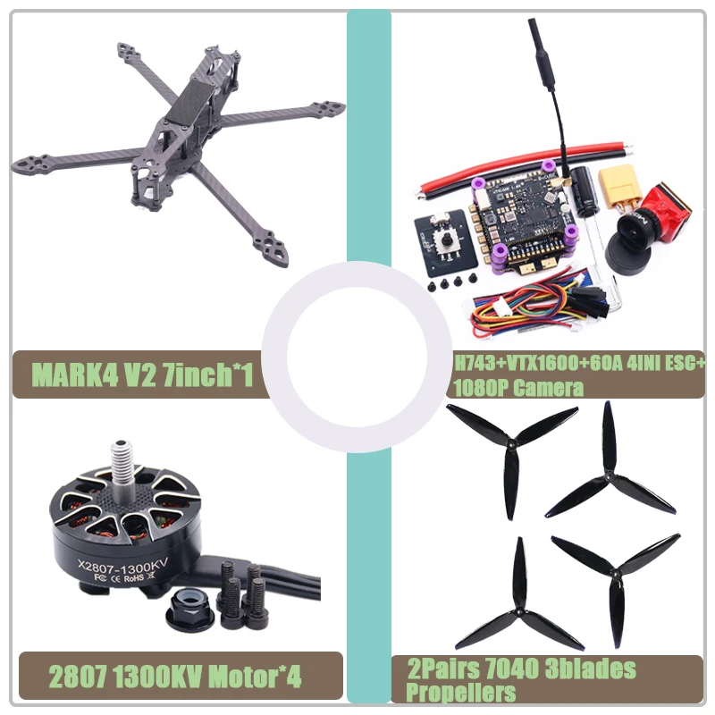 Angeltoy MARK4 V2 7inch H743  Flight Control 60A 4INI ESC rack drone FPV carbon fiber PV Racing Drone Quadcopter Freestyle