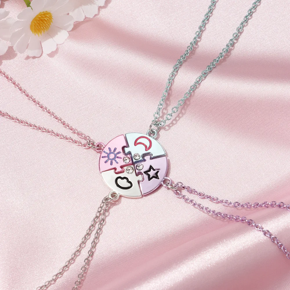 4Pcs/set Colour Stitching Stars Moon Sun Clouds Best Friend Necklace BFF Friendship Jewelry Gifts for Girls