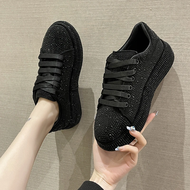 Fashion Women's Casual Shoes Water Diamond Thick Bottom Women's Sparkling Crystal Luxury Sports Shoes Designer Vulcanized Shoes