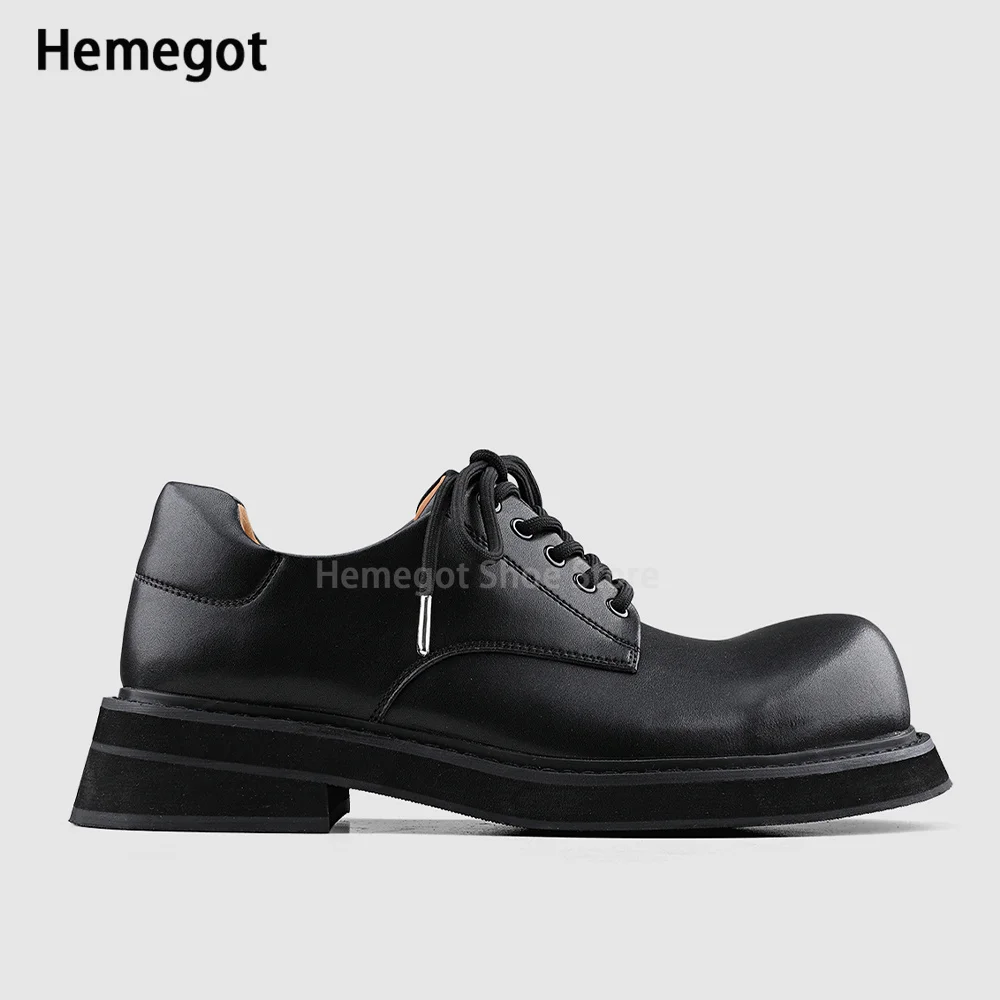 Black Big Toe Derby Shoes Lace-Up Thick Sole Commuter Leather Casual Shoes for Men Brand Designer New In Top Quality Males Shoes