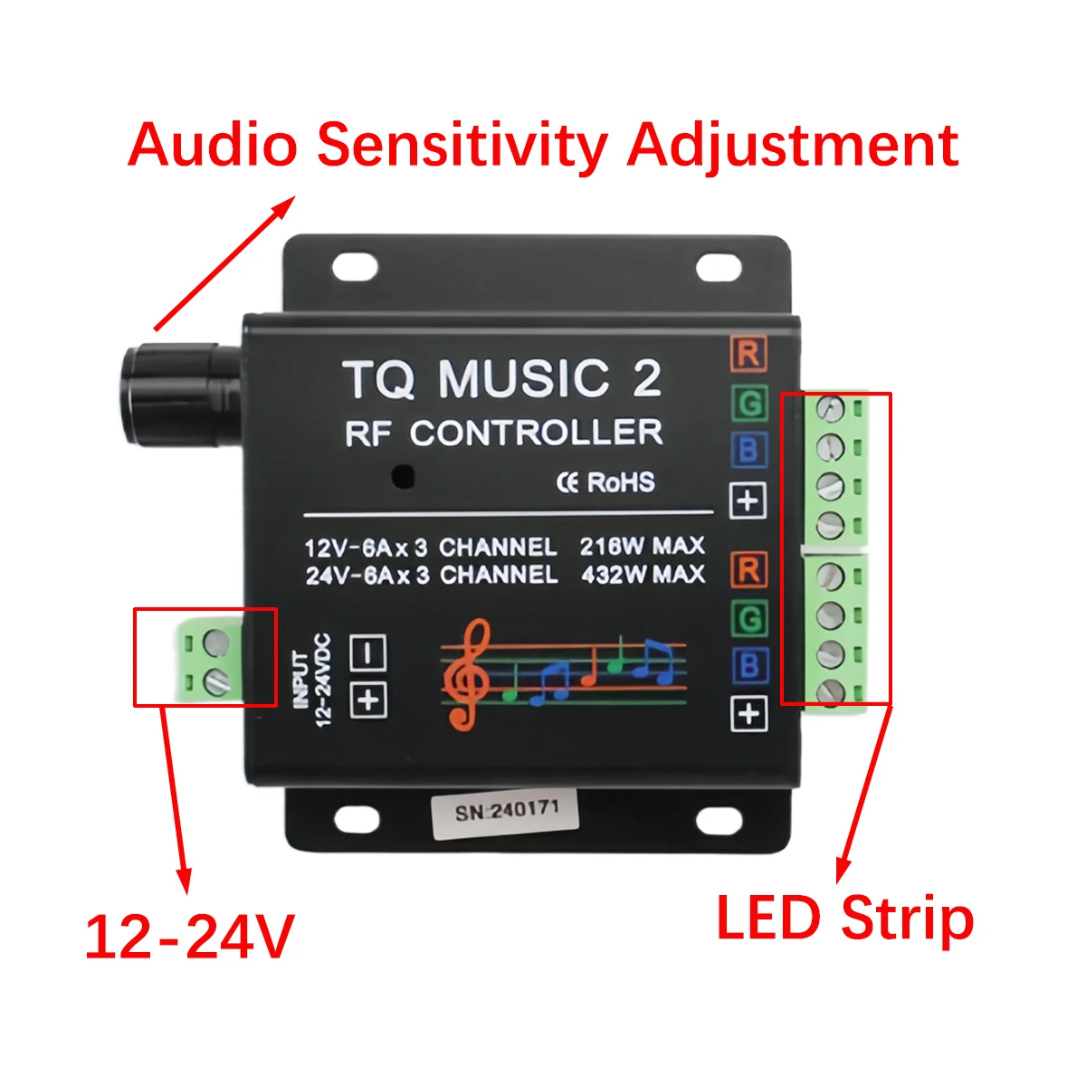 RF Wireless Touch Music Controller for RGB LED Strip - Sound-Activated Color Sync for RV/Bar/Party Lighting