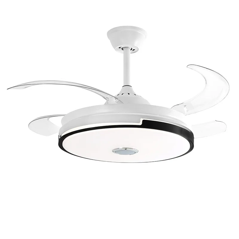 Retractable Invisible Ceiling Fan with Light Dimmable LED Modern Frequency Conversion Fan Lamp for Living Room Dining Room with