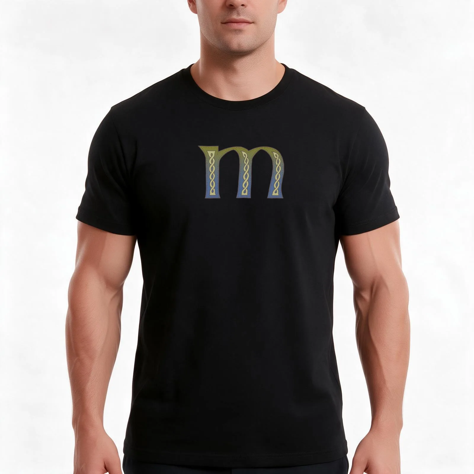 Celtic Knotwork Alphabet - Letter M T-Shirt, Summer Casual Cotton Tee, Oversized Streetwear Tops, Vintage Graphic Print