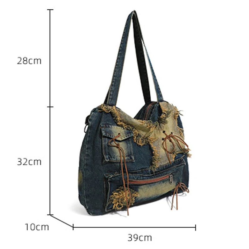 New Style Large Capacity Tote Bag Vintage Shoulder Bag Washed Denim Bag Daily Casual Bags