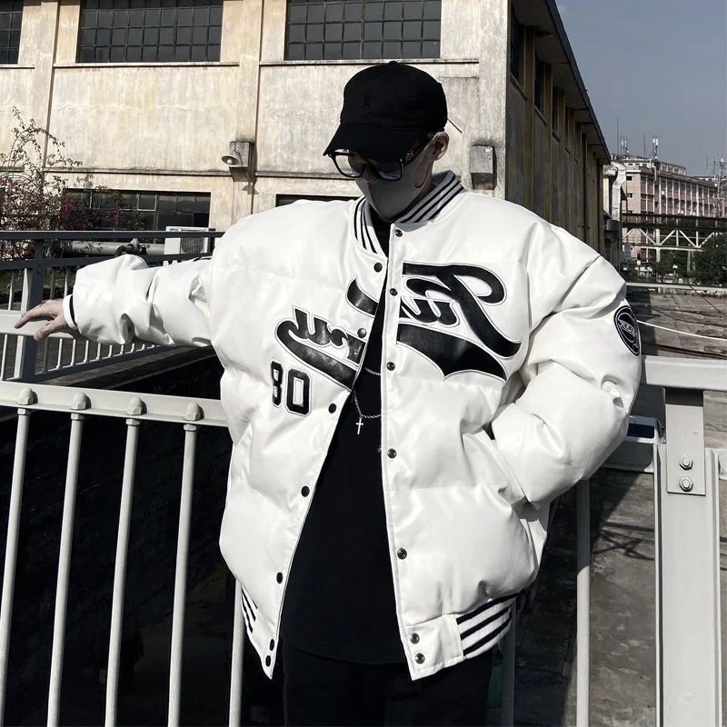 

CUBE American Sle Winter Thiened Embroidered Fce Cotton Jaet Women's Warm Baseball Coat Leather Outerwear