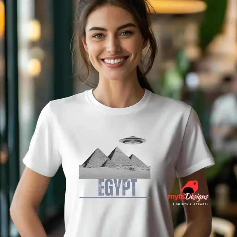 Alien Spaceship World Landmark Newspaper Print T Shirt cityscape tee vintage UFO graphic