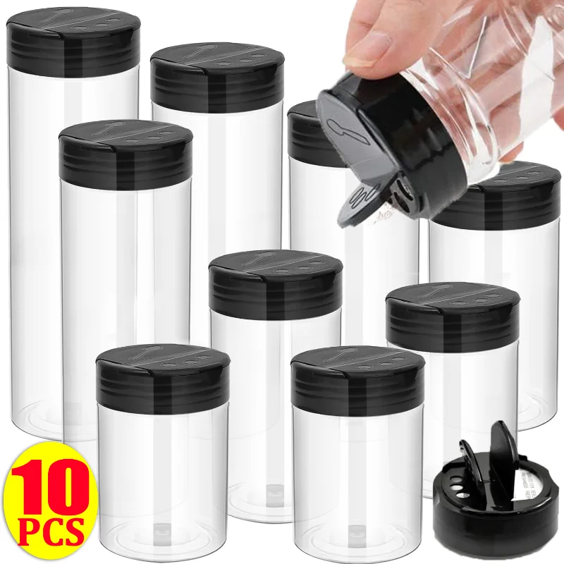 Clear Plastic Spice Jar Kitchen Seasoning Bottles Salt Pepper Shaker Container Barbecue Condiment Jar Kitchen Spice Storage Can