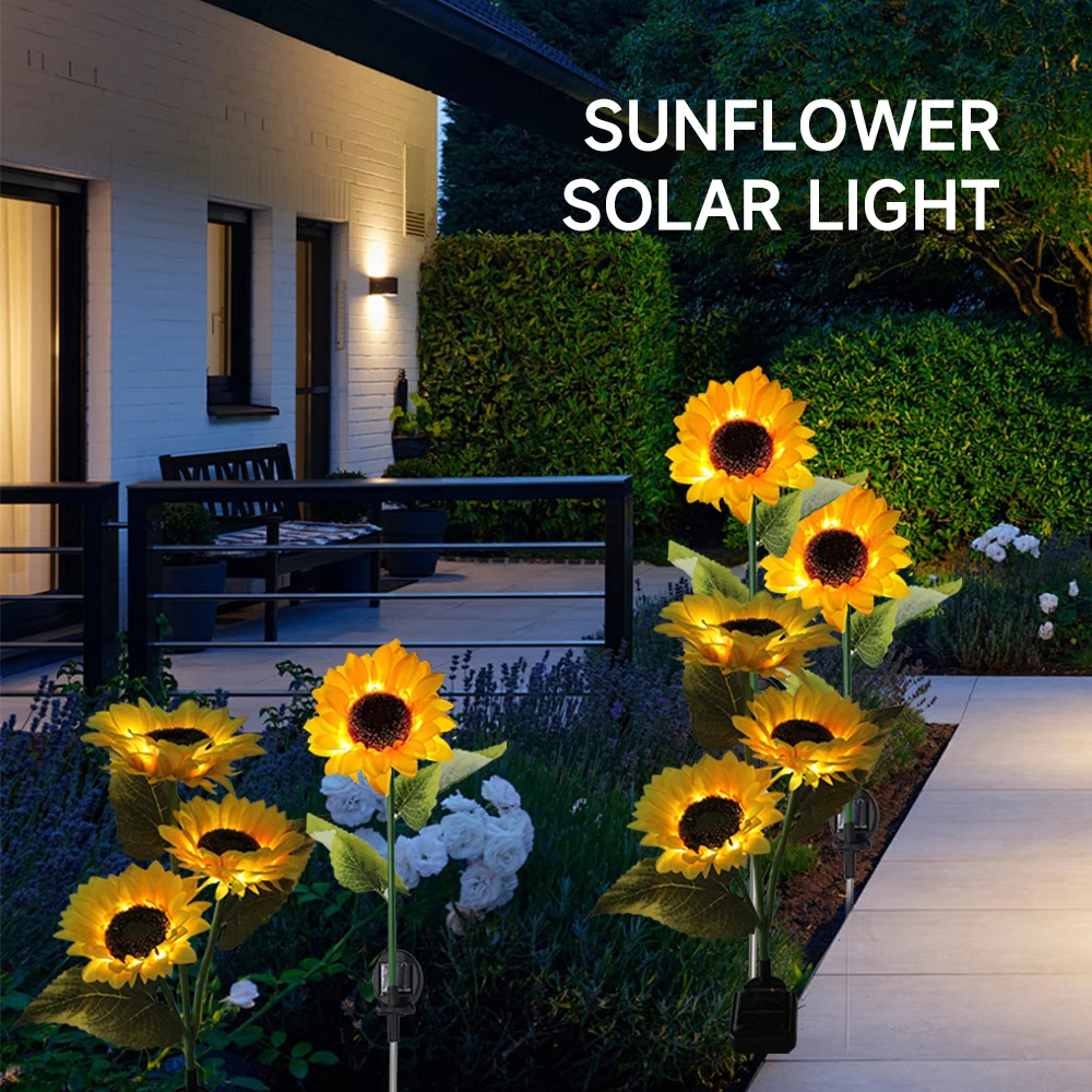 

1/3 Heads Solar Simulation Sunflower Lights Solar Garden Decor Yard Stake Lights Outdoor Decorative For Patio Walkway Lawn