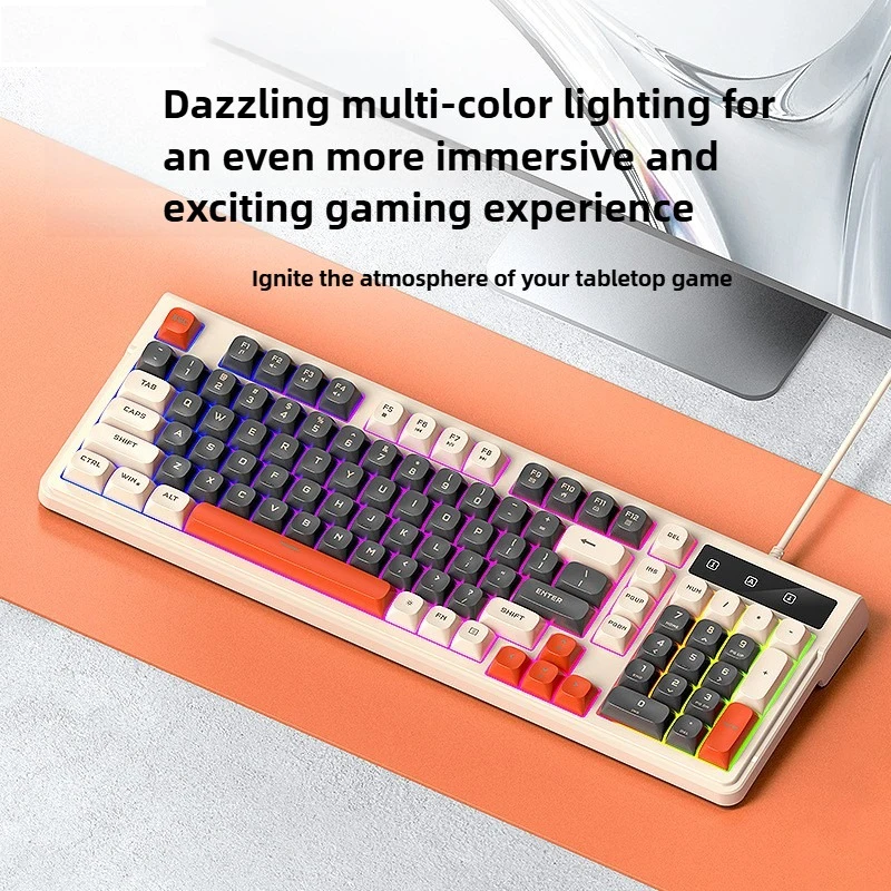 

Three Tone Color Mix T13 Gaming Keyboard Mouse Set 98 Key Wired RGB Mixed Light 19 Keys No Conflict Mechanical Feel Keyboard