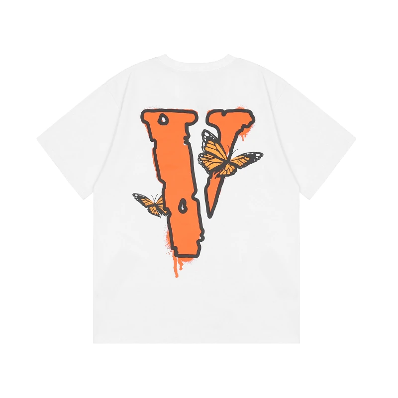 

2025 Big V Collaboration Butterfly Hip-hop Versatile Loose Short-sleeved T-shirt for men and Women Couple Outfits