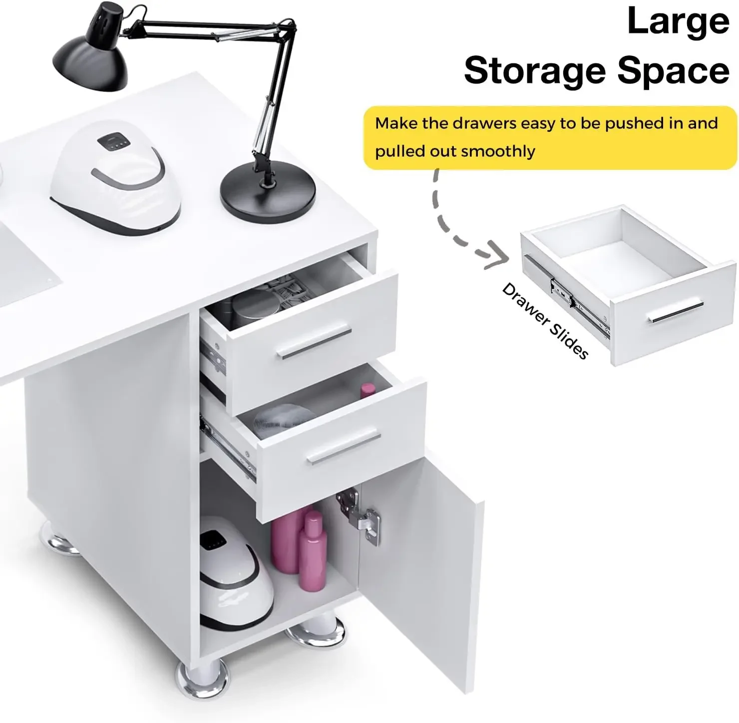 Mesa de tecnologia de unhas com coletor de poeira, estação de mesa de unhas resistente a acetona com 2 sacos de pó e descanso de pulso, fornecimento de unhas de salão de beleza