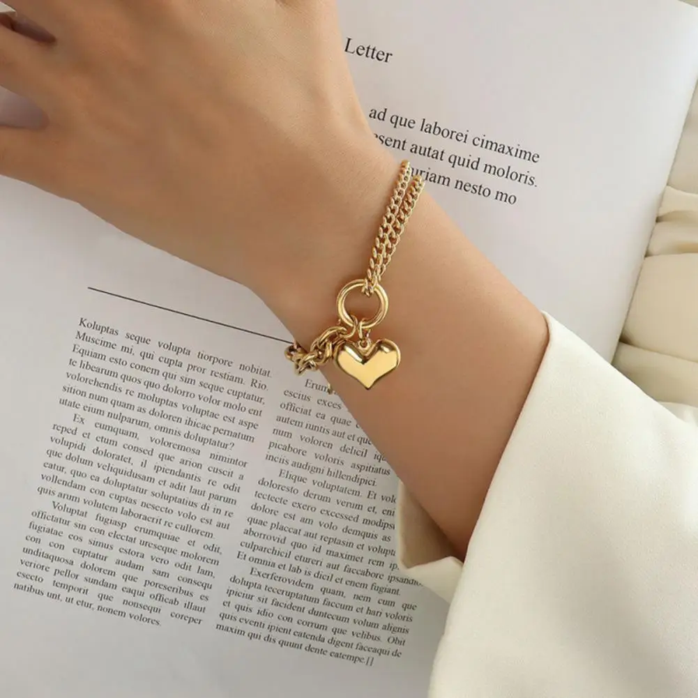 Women Bracelet, Adjustable Extended Tail Cuban Chain, Double-Layer Heart Charm Jewelry Gift For Her