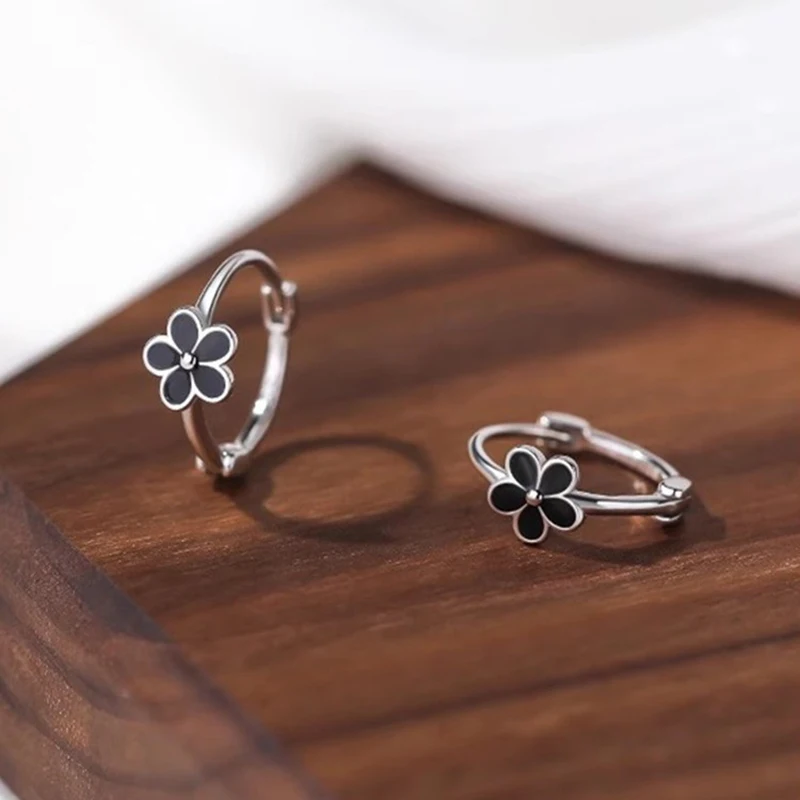 925 Silver Needle Flower Plant Mini Hoop Earrings For Women Classic Fashion Jewelry Light Luxury Accessories