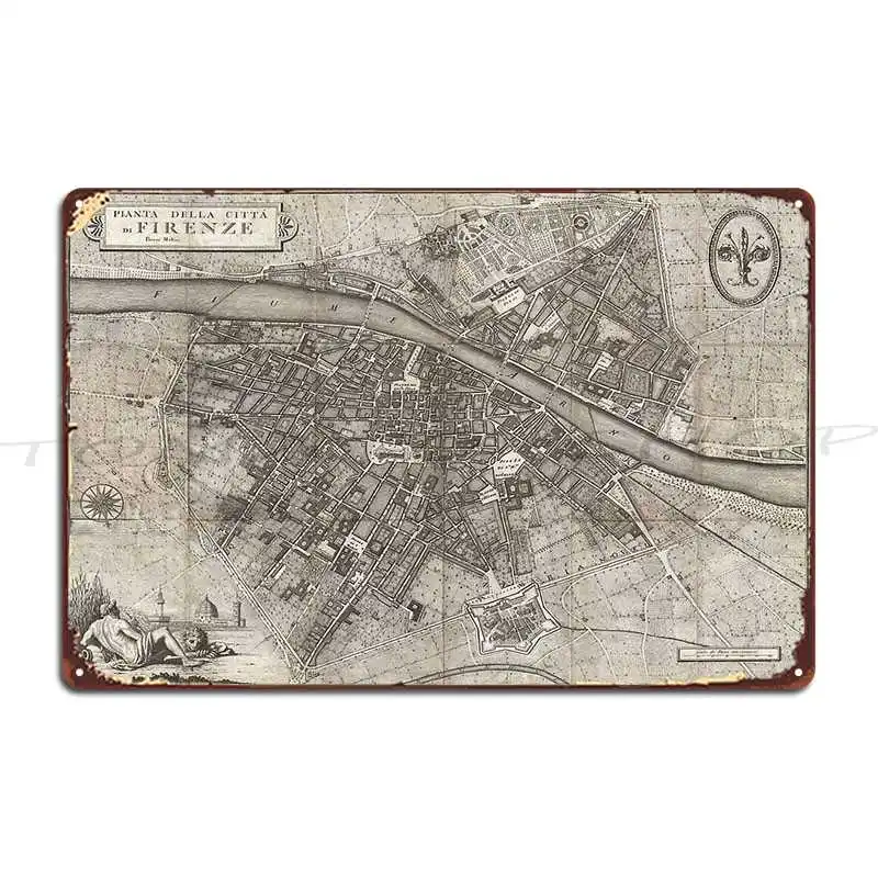 Vintage Map Of Florence Italy 1847 Metal Plaque Poster Cinema Mural Painting Party Print Tin Sign Poster