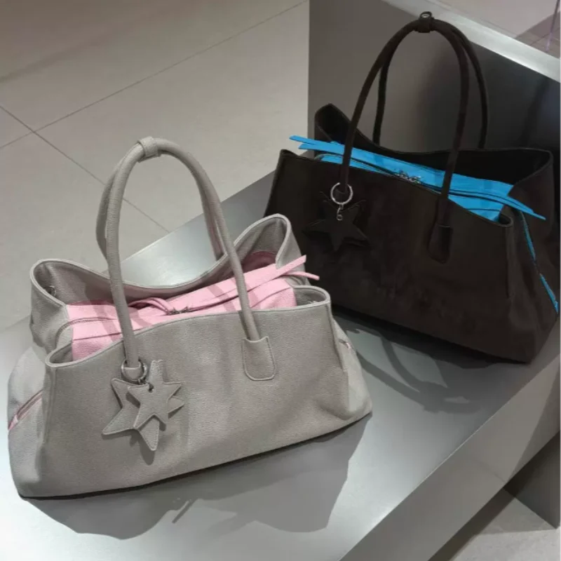 Large capacity Women's Shoulder Bag Retro Minimalist Color-block Suede Tote Multi-compartment Shoulder Bag For Travel commuting