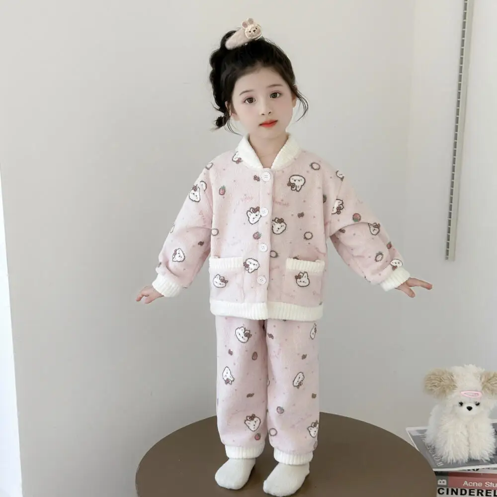 

Sanrio Hello Kitty Girls Pajamas Set Coral Fleece Flannel Warm Two-Piece Home Clothes for Children Autumn Winter Baby
