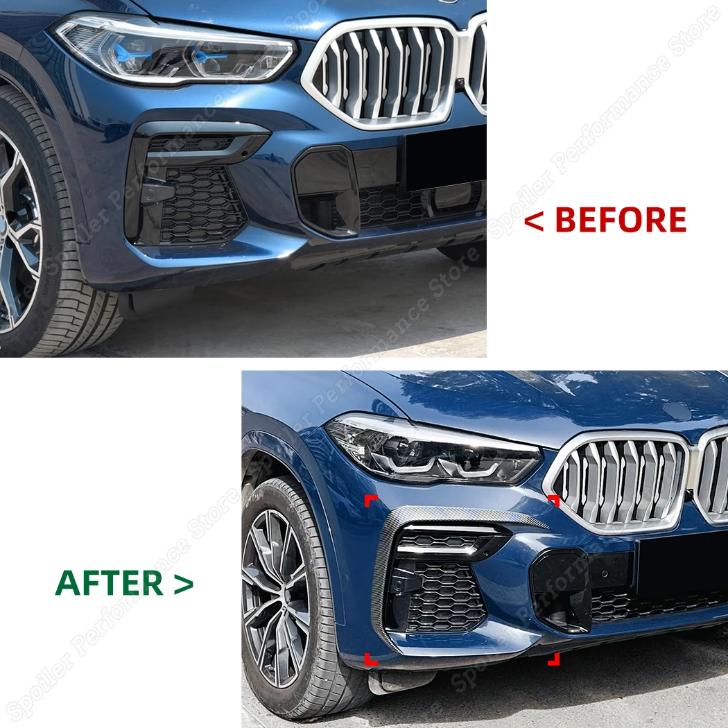 Car Front Bumper Side Spoiler Splitter Air Vent Wind Knife Body Kits Blade Trim Accessories For BMW X6 G06 M Sport 2019-2022