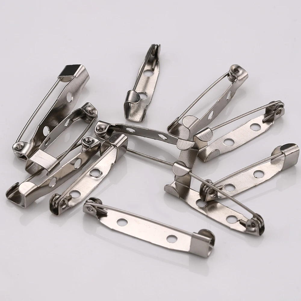 50pcs Rhodium Brooch Clip Safety Pins Brooch Blank Base for Jewelry Making DIY Findings Wholesale