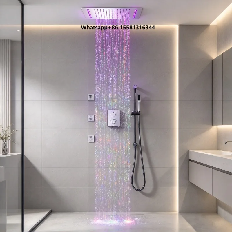 Beyoon Brass Chrome Wall Mount Bathroom Shower Faucet Set with Ceiling Embedded 500x360mm Rain Shower Head