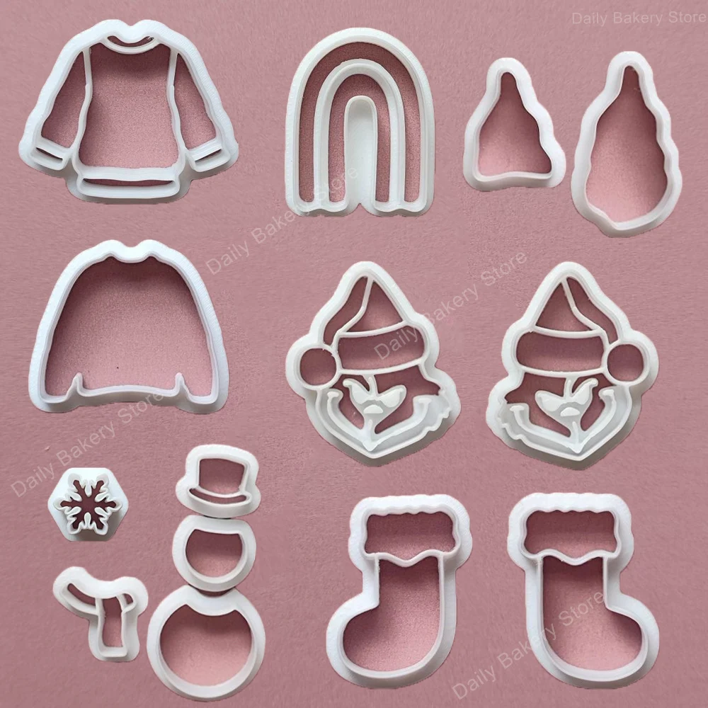 Christmas Day Series Soft Pottery Clay Mold Cute Christmas Sweaters Socks Shaped Clay Cutting Die Earring Jewelry Pendant Tools