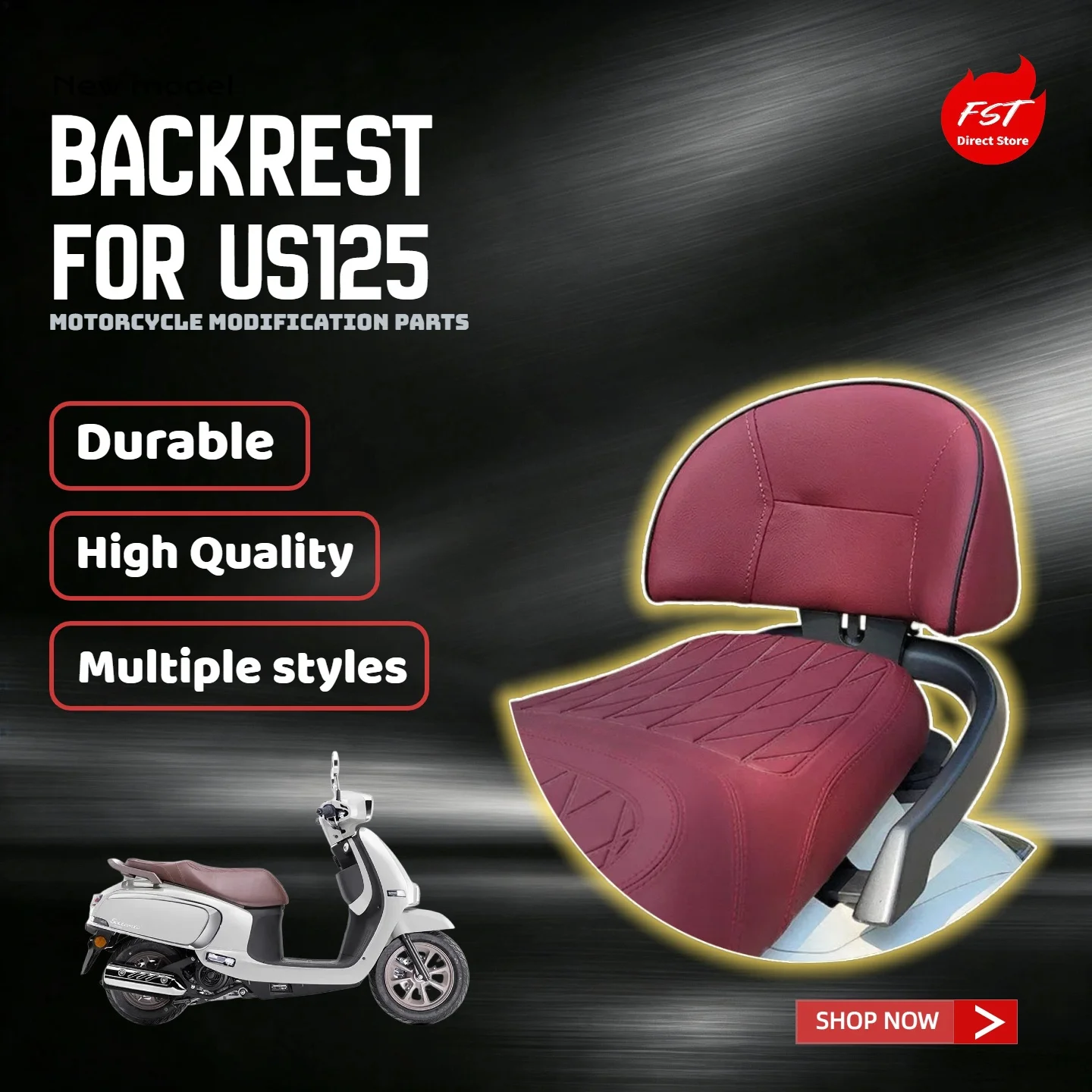 For Suzuki US125 Custom Rear Passenger Backrest, No-Drill Motorcycle Modification Accessories