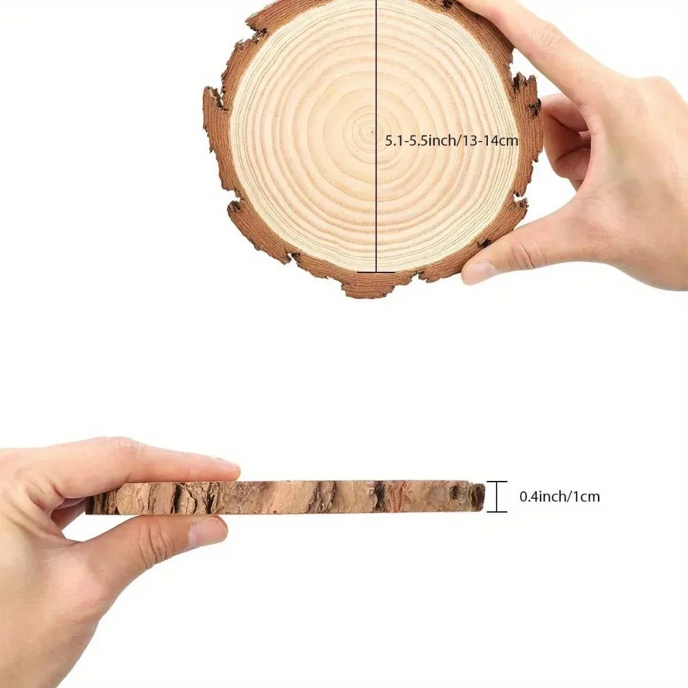 10 piezas nuevas de 13-14 cm, rodajas de madera redondas de pino natural sin acabar, discos de tronco con corteza de árbol para manualidades DIY, pintura para bodas y fiestas.